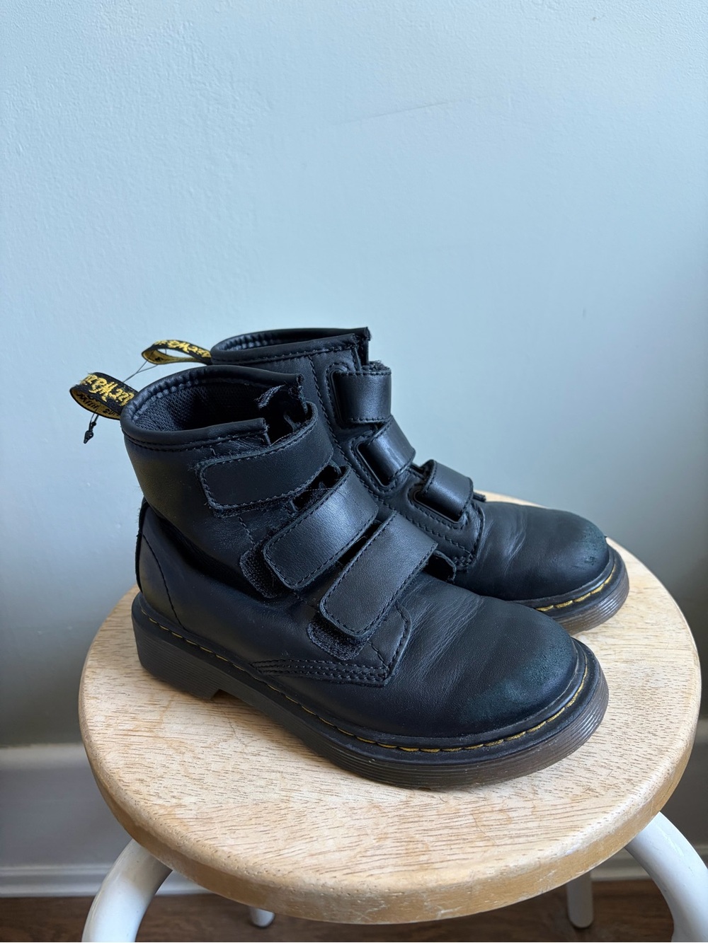 Dr. Martens Black Kids Triple-Strap Leather Boots
